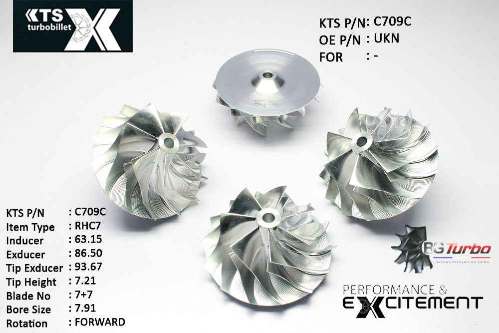 Turbo ROUE FORGÉE MFS PERFORMANCE - 7+7 PALES - INDUCER : 63,15 - EXDUCER : 86,5 - TYPE : RHC7ANGLE : 60° - ROTATION : Forward - SUPER BACK : 4,82 - BORE SIZE : 7,91
